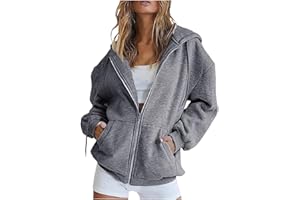 Generisch Felpa da donna oversize, con cerniera, in tinta unita, Y2K, con cappuccio, per il tempo libero, con cappuccio, per le mezze stagioni, casual, con zip