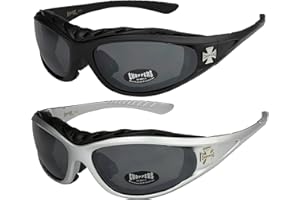 X-CRUZE Choppers - Pack de 2 gafas de sol con acolchado en negro, antracita, plata y blanco - Unisex, Hombre, Mujer, Moto, Motocicleta, Motorista, Bici, Bike, Modernas, Moda, Vintage, Fashion