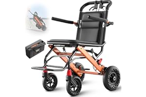 ‎VOCIC VOCIC U41 Rollstuhl Faltbar Leicht,8,6KG Aluminium Ultraleichter Reiserollstuhl,Tragbarer Transportrollstühle klappbar mit 20CM groß Honeycomb Gelände Reifen,Schmaler Rollstuhl für Wohnung |Orange