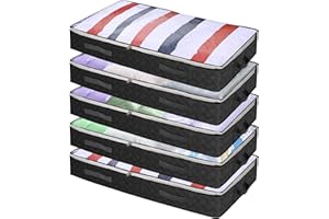 Sac de Rangement sous Lit, BriLumin Lot de 5 Boîtes de Rangement Pliables 90L Sac de Rangement Vetement, Housse de Rangement à 4 renforcé Poignées Pour Rangement de Couette Vêtements