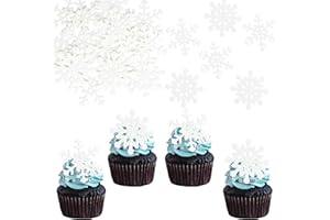 Gyufise 60Pcs Edible Snowflakes Cupcake Toppers - Snowflake Cake Decorations Wafer Paper Sprinkles for Christmas Winter Holiday Theme Party Supplies White