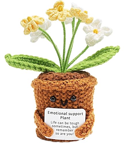 YANGSHINE - Confezione da 3 mini fiori artificiali in vaso fatti a mano all'uncinetto per decorare l'ufficio, l'auto, il cruscotto, colore: rosa