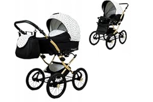 BabyLux® Bambimo Kinderwagen Set 2 in 1 - Margaret Gold - incl. Babywanne, Buggy Sportsitz - Kinderwagenset - Kombikinderwagen mit Wickeltasche, Regenschutz, Moskitonetz, Cupholder usw.
