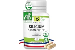 SILICIUM Organique BIO | Articulations, souplesse, vitalite | Peau & cheveux | Sante osseuse et articulaire | Complement Alimentaire Ortie et bambou | 120 gelules | Silice | Certifie BIO | FRANCE