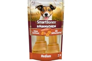 SmartBones Kauknochen Medium - Kausnack mit Süßkartoffel für mittelgroße Hunde, Knochen mit weicher Textur, ohne Rohhaut, 2 Stück