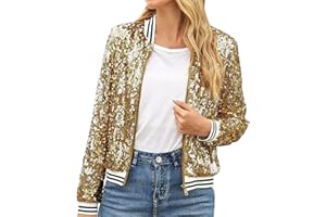 YUHYtop Damen Pailletten Blazer mit Glitzer Langarm Bomberjacke Slim Fit Pailletten Jacke Elegant Sakko Einfarbig Blazermantel Outwear Cardigan Tops Teenager Mädchen Streetwear Party Glänzend Jacke