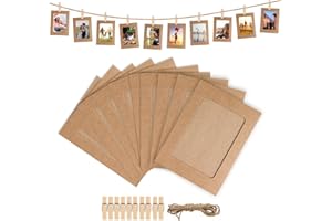 Luxoraiova 20 Stück Fotogirlande Fotoleine mit Klammern DIY Kraftpapier Bilderrahmen 11.5x15.5 cm Hängende Wanddekoration Fotorahmen aus Pappe für Geburtstag Hochzeit Party Jubiläum Deko Foto Banner