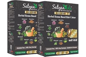 SatyaaVeda Natural Black Herbal Hair Colour-Ammonia-Free Color, 9 Ayurvedic Herbs Amla, Reetha, Shikakai, Aloe Vera Hair Dye for Women & Men -120g
