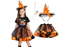Tankermo Hexenkostüm Kinder mit Hexenhut-Stirnband,Halloween Kostüm Mädchen Hexe Tutu Rock Hexen Kostüm Kinder,4-9 Jahre Witch Costume Hut Hexen Haarreif Hexenkleid für Halloween Fasching Karneval