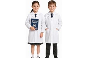 Chrysotex Kids Lab Coat, Polycotton, Regular Buttons, 4-12 Years, Three Pockets, Full Length, White, Chest Hip Pocket, Durable, Boys Girls, Fasteners, School, Real Lab Coat, 200 GSM
