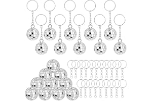 FAMCUCHE 20 Pièces Mini Boule A Facette Anneau Porte Clé, 3cm Mini Boule Disco Anneau De Porte-Cles, Années 70 Argent Boule A Facette Chainette Porte Clé, Disco Ball Porte Clef pour Noël Party Deko