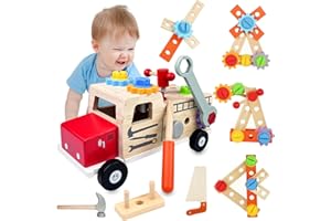 Maxentico Jouet Cadeau 2-5 Ans, Établi Enfant, Jeux Montessori Éducatif, Jouet en Bois Garçon Fille, Boîte à Outils, Caisse à Outil et Bricolage, Jeu de Construction