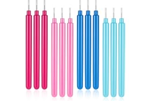 Prasacco 12 penne quilling, in acciaio inox, con manico in plastica, per fai da te (rosa chiaro, rosso rosa, blu scuro, azzurro)