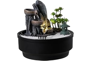 BTGGG Indoor Fountains with LED Light Rockery Indoor Water Features 21.5 * 21.5 * 20CM Desktop Indoor Waterfall for Meditation Relaxation, 3 Pin UK Plug Included
