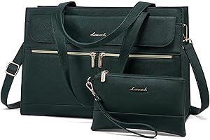 LOVEVOOK Bolso Mujer Grande Universidad de Cuero PU Shopper Impermeable Para Portátil Ordenador 15.6 Pulgadas Tote 2 Piezas Para Oficina Trabajo, Verde Oscuro