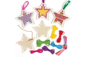 Baker Ross Kits Punto de Cruz de Madera Estrella (1 pack de 5 unidades) - Ideales para Manualidades y Decoraciones Navideñas