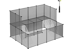 SONGMICS Freigehege für Kaninchen, Gehege für Kleintiere, 143 x 108 x 93 cm, Meerschweinchen-Gehege, Laufstall, aus Kunststoff, Hamster, grau LPC004G01