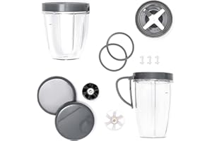 AXER Kit Accessori Premium Compatibile con NutriBullet 600W/900W - 2 Tazze, Lama Estrattore, Coperchi Richiudibili, Guarnizione in Gomma, Ingranaggio, Paracolpi, Anello Coperchio con Manico - Ricambi