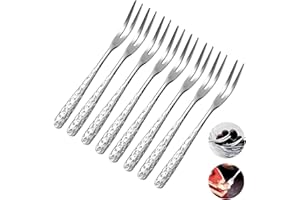 GRIZEF Lot de 8 mini fourchettes à fruits martelées en acier inoxydable SUS304, fourchettes à deux dents, fourchettes à apéritif, fourchettes à salade avec boîte de rangement (12,7 cm) (style martelé)