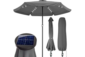 Kingsleeve® Sonnenschirm LED Beleuchtung UV Schutz 80+ Solar Schutzhülle 330cm Groß Kurbel Volant Balkon Terrasse Gartenschirm Marktschirm Anthrazit
