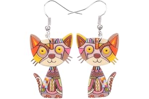 BONSNY Pendientes de gato acrílico con diseño de gatito, diseño de gota, etiqueta de mascota, declaración para mujeres y niñas
