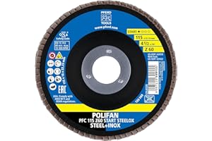 PFERD POLIFAN 69300937 Disco de láminas, 10 unidades, PFC 115 x 22,23 mm, cónico Z60 Start-Linie START STEELOX, para acero, acero inoxidable (INOX)