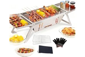 Aolawco BBQ Barbecue Grill Outdoor, Portable Folding Charcoal Barbecue, Stainless Steel Small Barbeque Grill for Camping Picnic Terrace Travel (17.13''x8.86''x1.57'')
