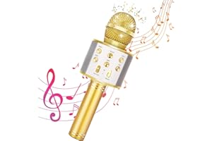 RAKING Microfono Wireless di Karaoke per bambini popolare canto microfono Bluetooth senza fili con microfoni portatili parlanti per bambini ragazzi ragazze che imparano i giocattoli （Oro）