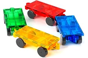 MAUIKAY Magnetic Tiles Cars Baby Toys - 4 PCS Magnetic Cars Set Magnet Bricks Truck Sensory Toys for 3 4 5 6 7 8+ Years Old Girls Boys