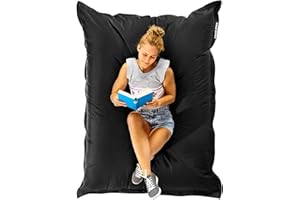 Green Bean© Indoor Pouf XXL 140x180cm 380L Enfants&Adultes Bean Bag Remplissage de Perles EPS Pouf Géant Grand Lavable Résistant aux Intempéries Lounge Chair Coussin Siège Repos Sol Noir