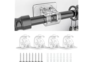 VIEVRE 4 Stück Gardinenstange Ohne Bohren,Vorhangstange Ohne Bohren,Curtain Rod No Drill,Gardinenstange Kleben,Gardinenhaken Selbstklebend mit Schrauben,Gardinenstange zum Kleben,Stangenhalterung Ohne Bohren
