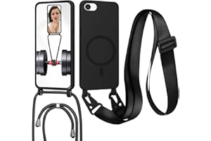 FERLAN Handykette mit Band für iPhone 6/7/8/iPhone SE 2020/SE 2022 Hülle, Lanyard (abnehmbar) Handyhülle Case mit justierbarer Schnur Abnehmbar Strap, Crossbody Schutzhülle zum Umhängen Kordel, Schwarz