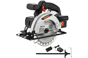 TEENO Cordless Circular Saw with 4.0Ah Lithium-Ion Battery,4000RPM Electric Circular Saw with Electric Brake,Adjustable Cutting Depth and Angle,Max38mm (45°),54mm (90°),with 165MM Blade for Wood