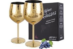 IRONABLE Copa de vino tinto,vaso de acero inoxidable elegantee,530 ml,2 piezas(dorado)