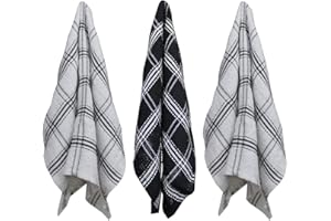 CnA Stores - Kitchen Tea Towel Set of 3-100% Cotton Country Check – Super Absorbent, Durable & Soft – Machine Washable (Black)