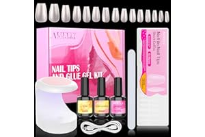 AISEELY Kit Punte Unghie Gel con Colla, 360 Pezzi Punte Unghie Cofanetto, 15ML 4 in 1 Colla, TOP Coat e Disidratatore Unghie, Lampada Unghie Mini Kit Unghie Acriliche