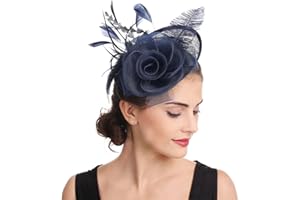 HAOJING Sinamay Flower Feather Headband Fascinator Wedding Headwear Ladies Race Royal Ascot Pillbox Wedding Cocktail Tea Party Derby Hat for Women
