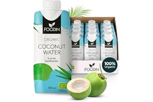 Foodin Ekologiskt Kokosvatten – Naturligt Fuktgivande med Elektrolyter – Fettfritt, Glutenfritt, GMO-fritt, Låg Kalori – Uppfriskande Törstsläckare – 12-pack (12 x 330 ml)