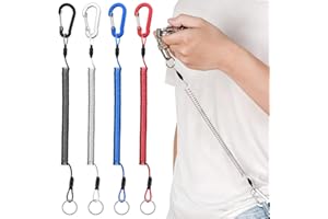 KUAOWT Lot de 4 porte-clés à ressort en spirale avec clips, moderne, rond, rouge, bleu, noir, argent, Rouge, bleu, noir, argent