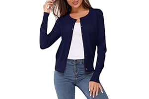 Newshows Women's Solid Button Down Long Sleeve Classic Crew Neck Knit Cardigan Sweater