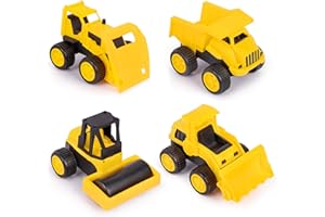 Playkidz Set of 4 Heavy Toy Construction Trucks - Dump Truck, Road Roller, Bulldozer and Tractor, for Age 3 On Up