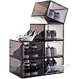 DAYONG Shoe Storage Box,Set of 6 Pack Shoe Organizer and Shoe Containers for Closet, Hard Plastic Clear Shoe Boxes Stackable,Sneaker Display Case for Men/Women (Black, 6 PACK)