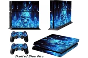 DOTBUY PS4 Skin Aufkleber Sticker Design Folie schützende Haut Schale für Sony Playstation 4 Konsole und 2 Dualshock Controller (Blue Fire Skull)