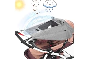 Furforstk sombrilla carro bebe universal con protección UV 50+ parasol carro bebe impermeable parasol carrito bebe universal con mirilla y alas de sombra, capota universal silla paseo (gris)