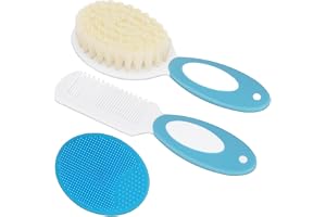 AYBUY Babyborste och kam, 3 st mjölkskorstensborste baby, A | Kam med runda kanter naturlig mjuk borst, massageborste hårbotten silikon, perfekt nyfödda