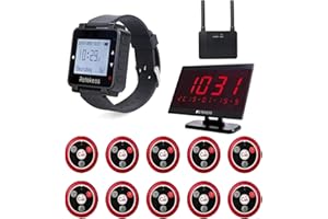 Retekess T128-T117 Drahtloses Rufsystem, Pager System Restaurant, 1 Uhren-Pager, 1 Bildschirmempfänger, 10 Ruftasten und 1 Signalverstärker, für Restaurant, Hotel, Bar