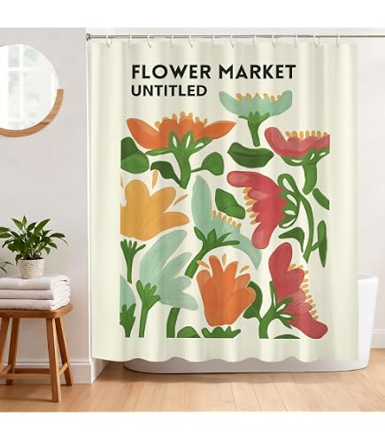 Tenda da doccia con fiori e uccelli, con 12 ganci, 100% impermeabile