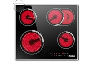 COOKSIR Piano Cottura in Vetroceramica, 4 Zone di Cottura Elettrico Autarchico da Incasso con Zone Dual e Ovale, 6700W, Blocco Bambini, senza Spina