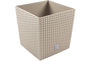 Rato Low 40 cm pot de fleur carre, en plastique rotin osier style, en mocca