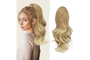 Sofeiyan Coleta Postiza Larga Ondulada con Pinza, Extensión de Coleta Natural de Doble Uso, 41 cm de Sintética Pinza de Pelo en Extensión de Trenza para Mujeres, Rubio fresa con puntas rubio platino